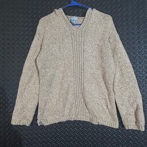 ITW Women Tan Silk Blend‎ Knit Hoodie Sweater Size M Boho Chunky Pullover Casual